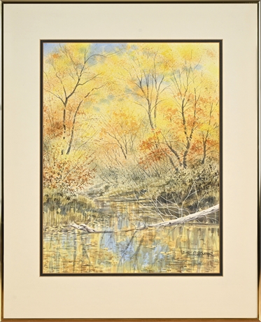 Dan Stouffer 1982 Watercolor—Autumn Stream Landscape