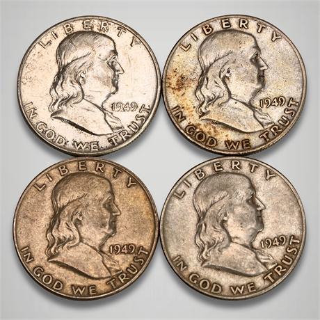 (4) 1949 Franklin Silver Half Dollars