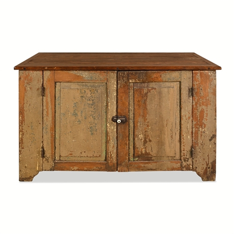 Primitive Painted Two-Door Pine Storage Cupboard with Bootjack Feet