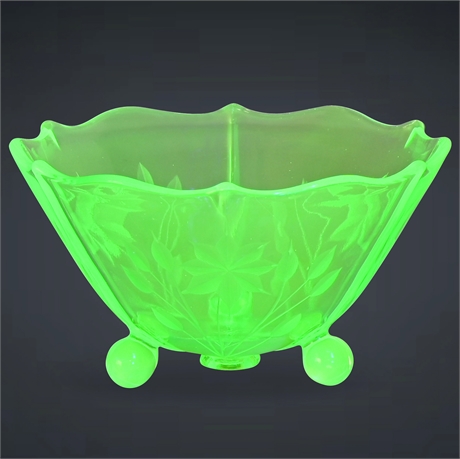 Footed Uranium Glass Candy Dish