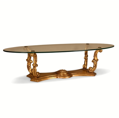 Hollywood Regency Weiman Giltwood & Glass Coffee Table, Mid-20th Century