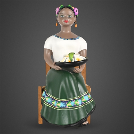 Najaco Lupita Original Mexican Folk Art Figure Seated Woman w/ Flowers