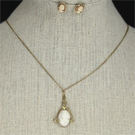 Antique Cameo Necklace & Earring Set