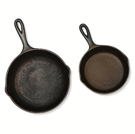 Vintage Lodge SK Cast Iron Skillets – Size 3 & 5, Made in USA, c. 1965–1987