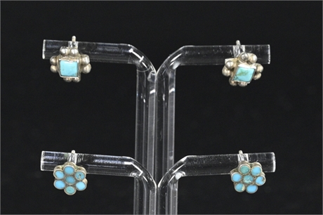 (2) Pair Sterling Studs with Turquoise Stone