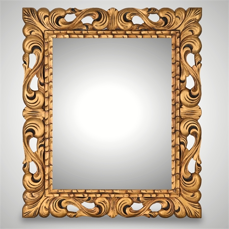 Vintage Hand-Carved Giltwood Mirror from Mexico, 27"