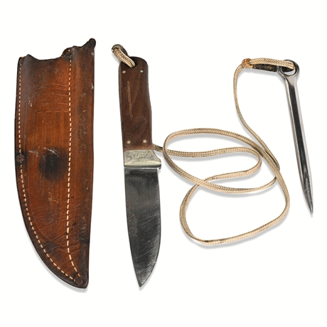 Case's Stainless Fixed Blade Hunting Knife with Leather Sheath & Steel Spike