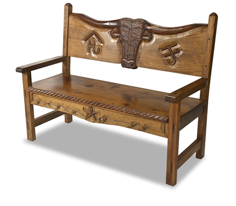 Custom Ranch Style Carved Bench