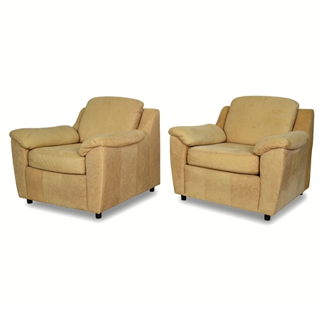 Pair Krause's Venice Champa Nubuck Leather Club Chairs — Pillow Arms, 1999