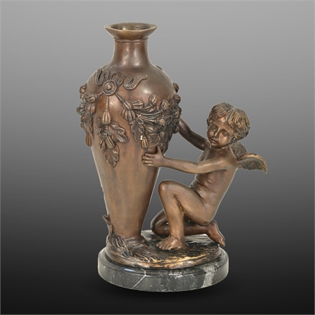 12" Bronze J. Daste Cherub Vase