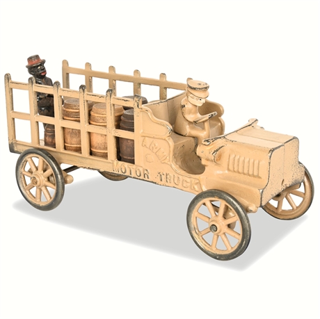 Kenton “Army Motor Truck” Cast Iron Toy w/ Driver, Porter & Barrels, c.1918–1920