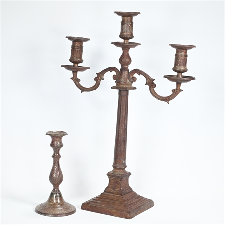 Metal Candelabra and Candle Stick