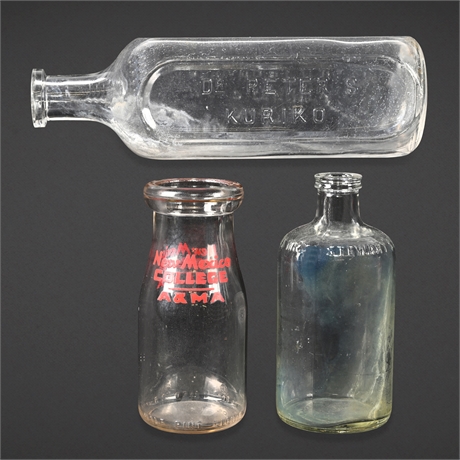 Dr. Peters Kuriko 9", N.M. College Milk & Mrs Stewart's – 3 Vintage Bottles
