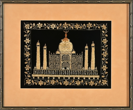 Metallic Zardozi Fabric Embroidery Taj Mahal