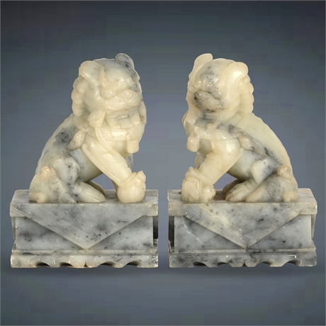 Pair of Antique Oriental Soapstone Foo Dog Bookends