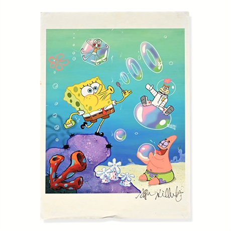 Stephen Hillenburg Signed SpongeBob SquarePants Bubble Scene Fan Print