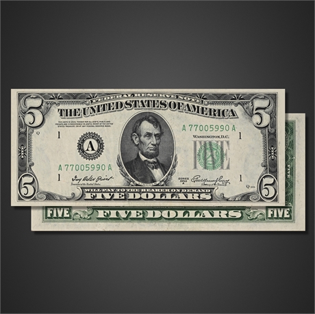1950 $5 Federal Reserve Note – Boston “A”, Crisp Uncirculated