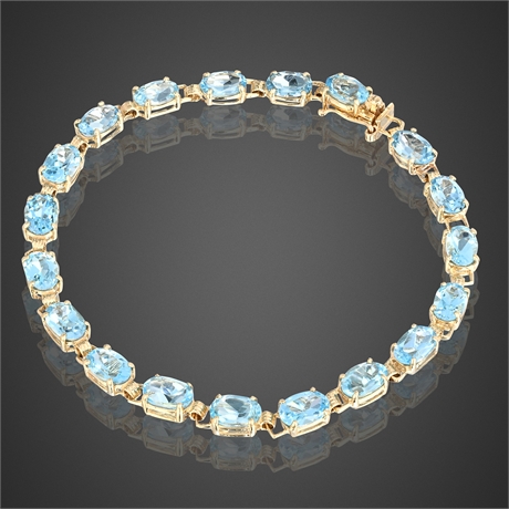 10K Gold Blue Topaz Tennis Bracelet 6.5" VP Signed