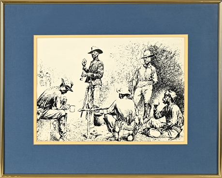 Frederic Remington “A Campfire Sketch” – Buffalo Soldiers, Framed 16x20