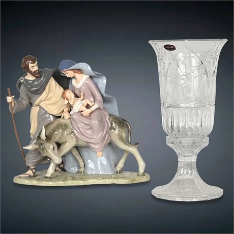 "Flight Into Egypt" Porcelain Figurine & "Nativity" Hurricane