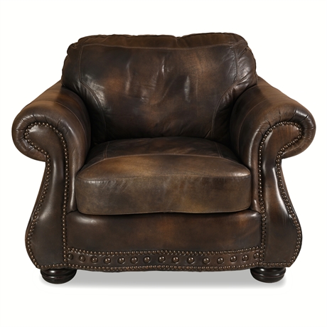 USA Premium Leather Club Chair — Full Grain, Nailhead Trim, Bun Feet