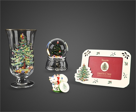 Spode Christmas Tree Décor Set – Vase, Frame, Snow Globe & Ornament