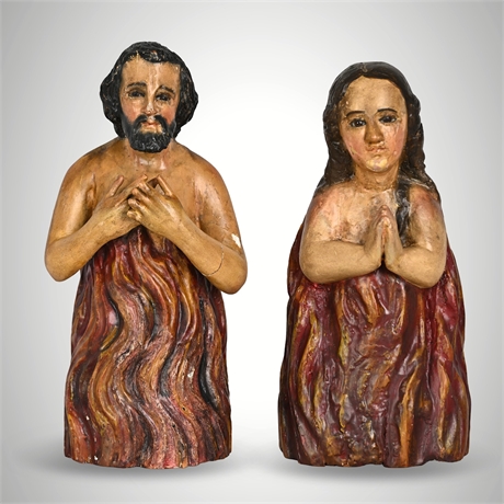 Pair of Polychrome Wood Santos — Almas del Purgatorio, Mexican Colonial, 19th C.