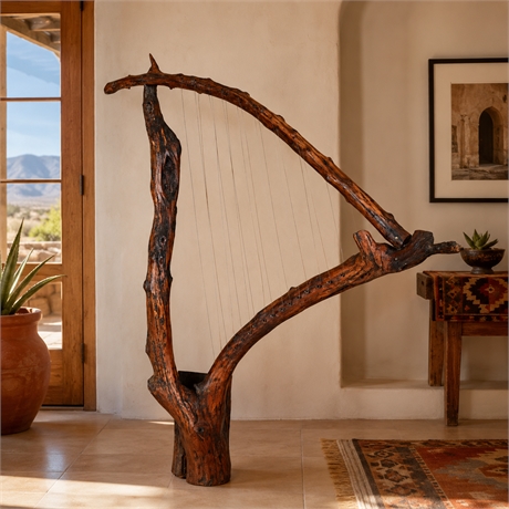 Mesquite Branch Folk Art Harp, 16-String Sculptural Instrument