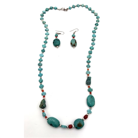 Genuine Turquoise Necklace & Earrings
