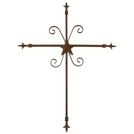 3' Handcrafted Iron Wall Cross – Cast Iron Star & Fleur-De-Lis Accents