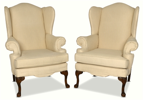 Pair Pembrook Wingback Chairs & Ottoman