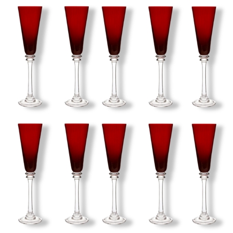 (10) Vintage 1960s Ruby Red Champagne Flutes