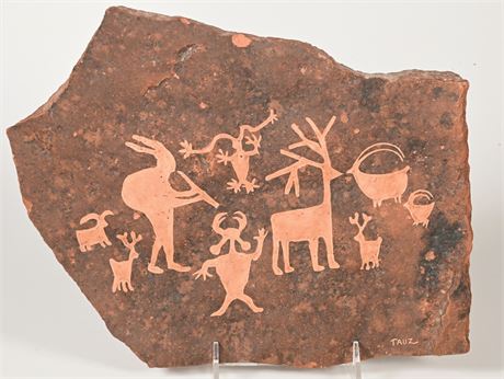 Pictograph Style Art on Flagstone Slab
