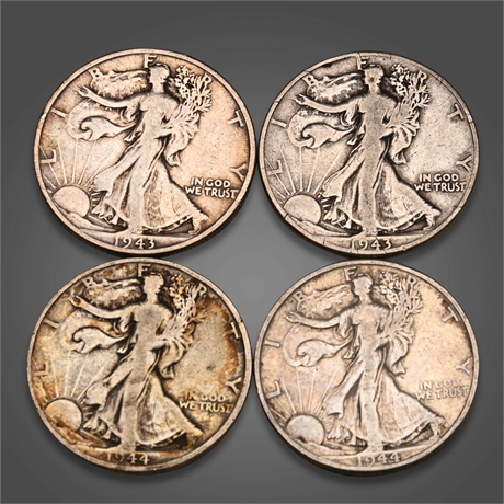 (4) 1943 & 1944 Walking Liberty Half Silver Dollars