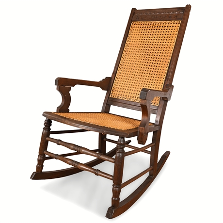 Antique Eastlake Rocking Chair with Caned Seat & Back