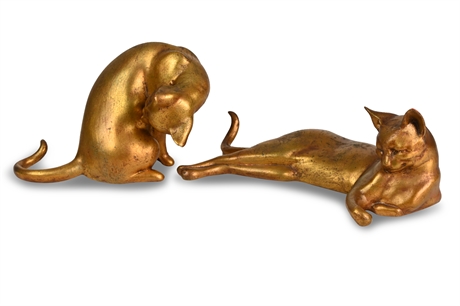 Pair Mid-Century Gilt Cat Sculptures