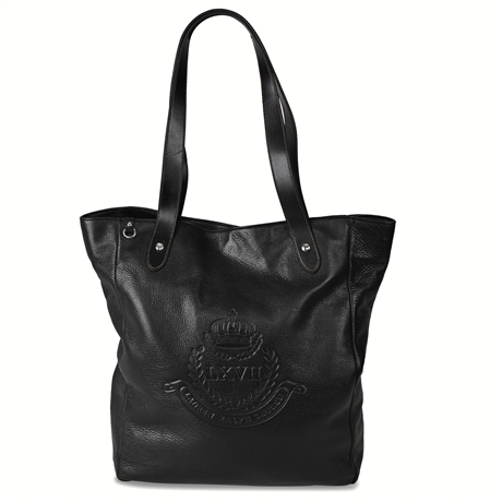 Lauren Ralph Lauren Ambrosia Simple Tote — Black Pebbled Leather, Crest Embossed