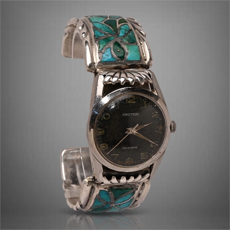Vintage Sterling & Turquoise Watch Cuff
