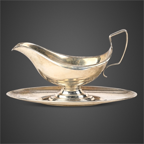 Whiting Sterling Silver Sauce Boat with Tray Set