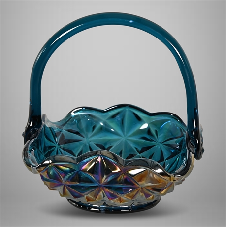 Blue Iridescent Geometric Glass Basket