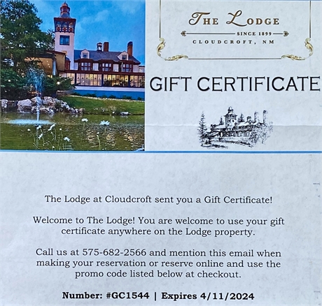 $50 Gift Certificate, The Lodge at Cloudcroft, NM