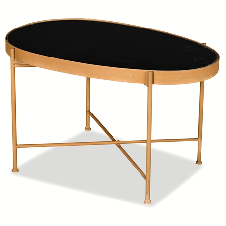 Vintage Style Iron Base Oval Table with Removable Glass Top