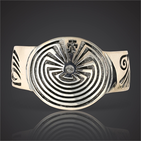 Vintage Taxco Sterling Silver Labyrinth Cuff – Signed FAP, Mexico 925, 48.7g
