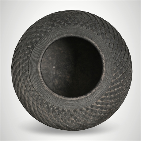 Kenneth A. Standhardt 1988 Hand-Coiled Blackware Diamond-Carved Low Jar