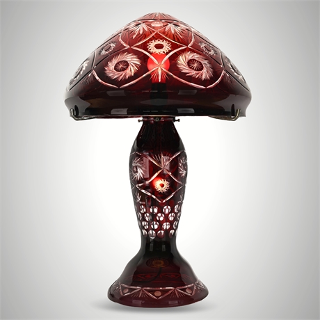 Bohemian Ruby Cut-to-Clear Glass Mushroom Lamp — 23.5"