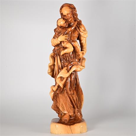Carved Olive Wood Madonna Sculpture