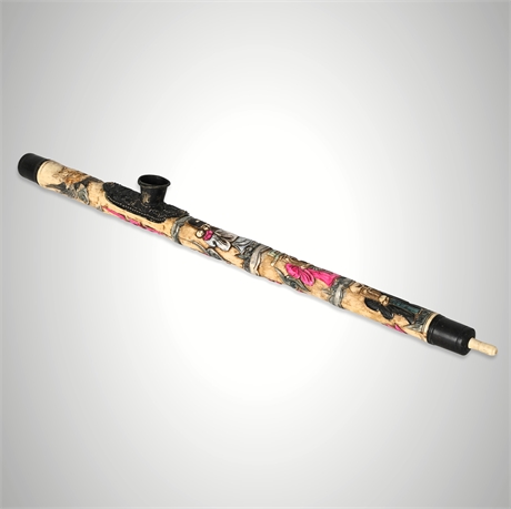 Chinese Carved Bone Opium Pipe – Immortals & Dragon Motifs, 18”
