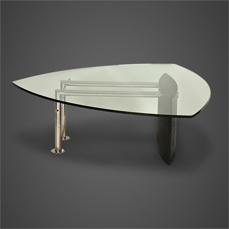 Postmodern Triangular Glass & Chrome Cocktail Table 1980s