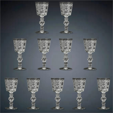 Heisey 'Spanish' Etched Titania Goblets