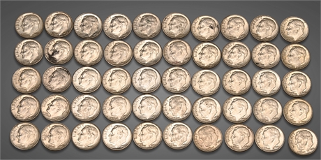 1962-D Roosevelt Silver Dimes - Roll of 50 Fine Uncirculated